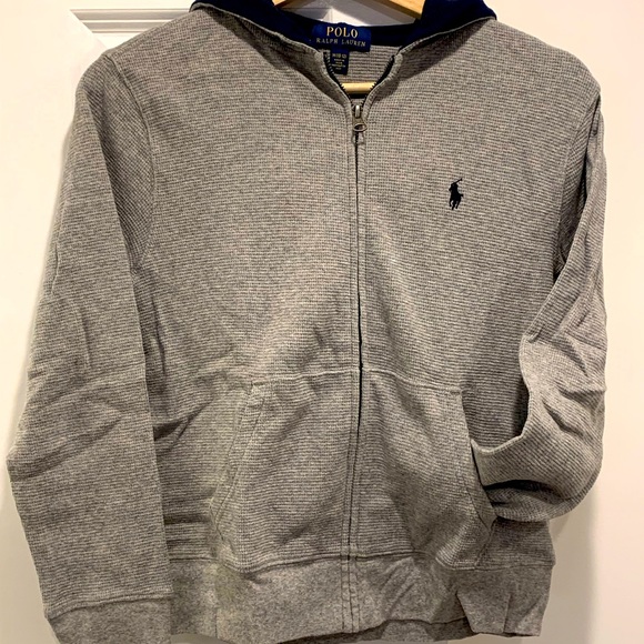 Boys Grey Polo Hoodie - Picture 1 of 4